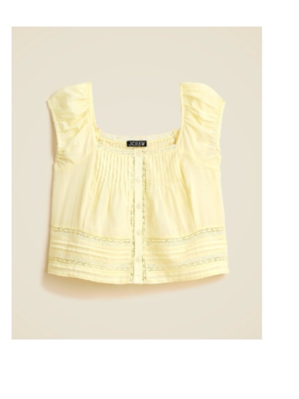 J. Crew Light Yellow Smocked Square-Neck Crop Blouse
